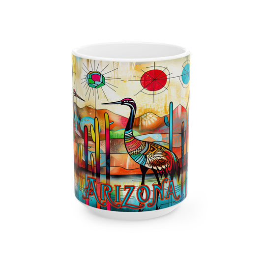 "Sandhill Craze" Colorful Arizona Sandhill Cranes 11oz and 15oz Ceramic Coffee/Tea Mug