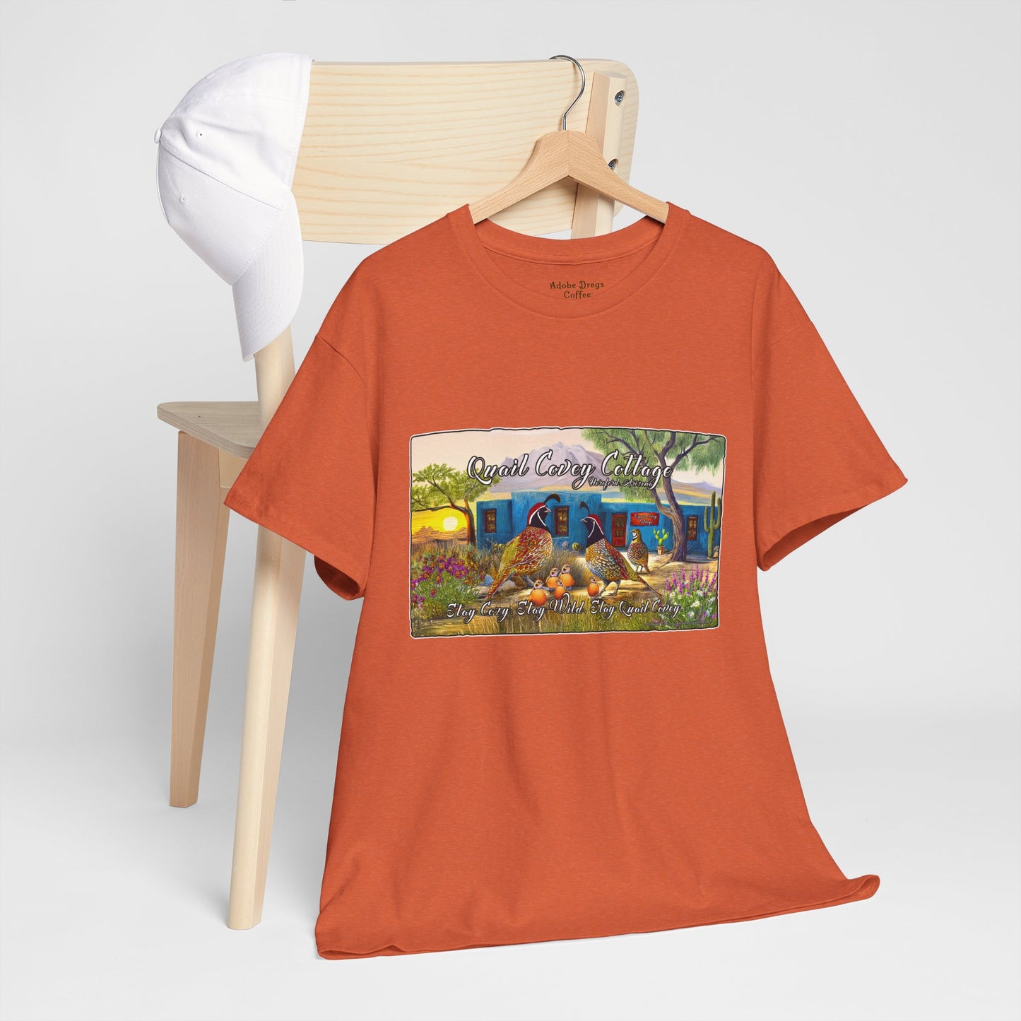 "Quail Covey Cottage" Nature-Inspired Unisex Heavy Cotton Tee, Casual Shirt, Graphic Tee, Eco-Friendly Fashion, Outdoor Adventure Wear