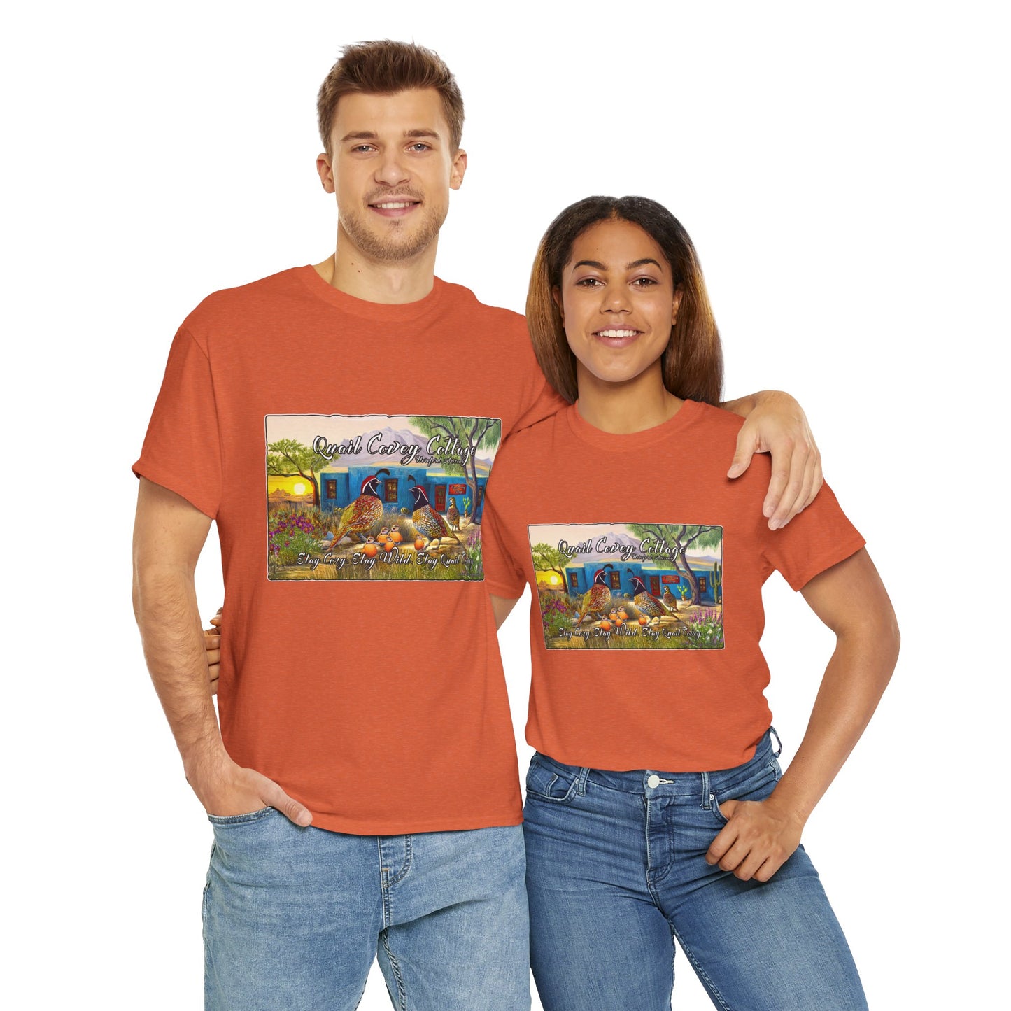 "Quail Covey Cottage" Nature-Inspired Unisex Heavy Cotton Tee, Casual Shirt, Graphic Tee, Eco-Friendly Fashion, Outdoor Adventure Wear