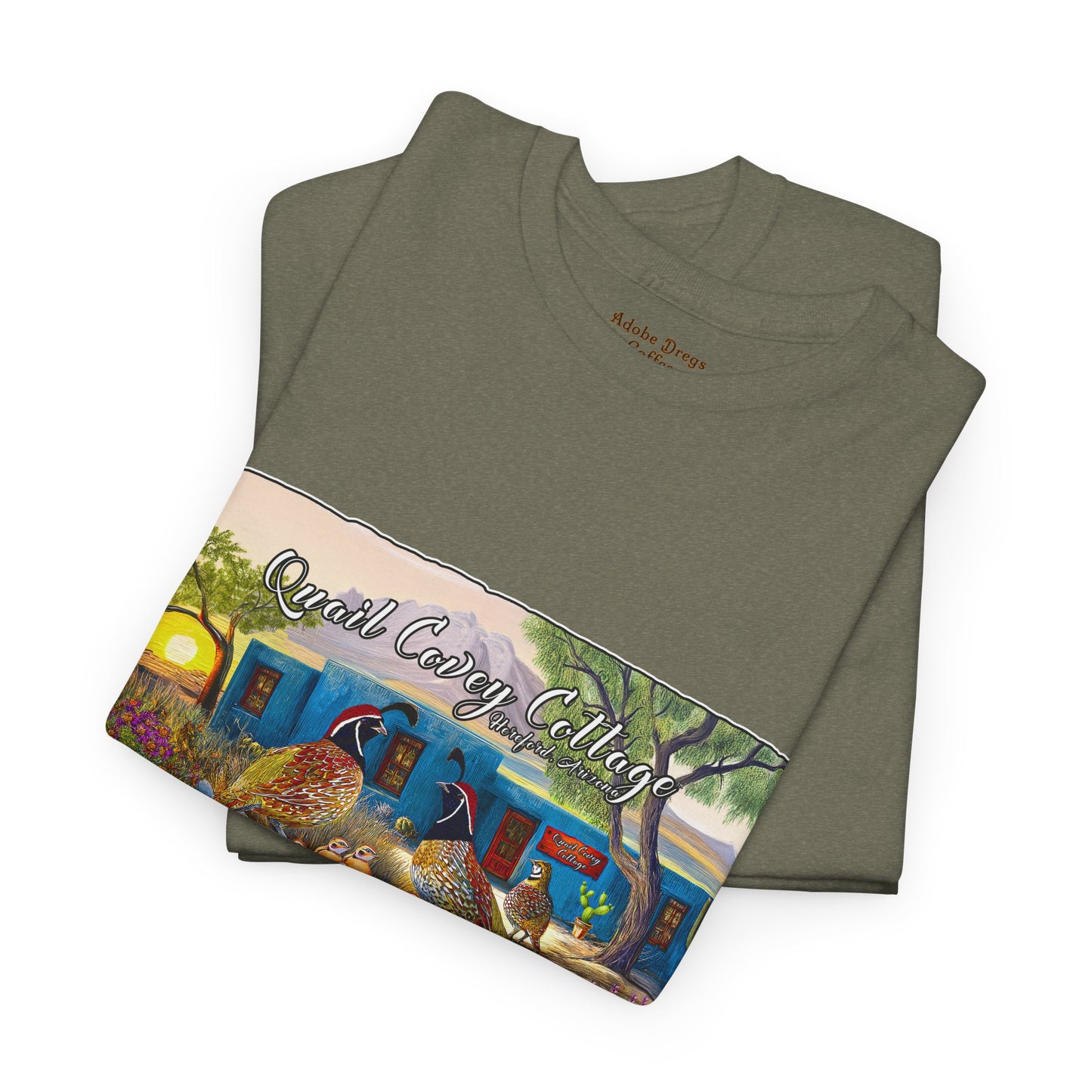 "Quail Covey Cottage" Nature-Inspired Unisex Heavy Cotton Tee, Casual Shirt, Graphic Tee, Eco-Friendly Fashion, Outdoor Adventure Wear