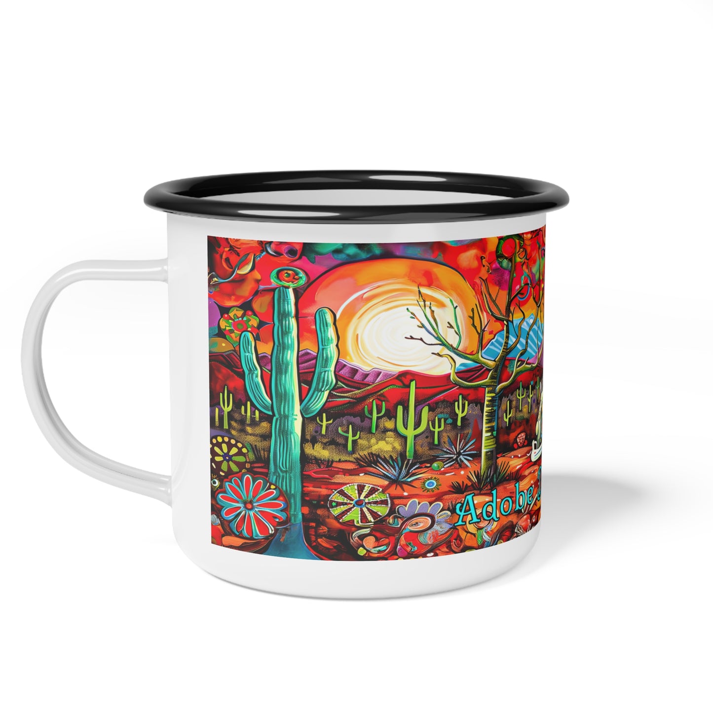 "Hippy Trips" Enamel Camp Cup - 12oz Desert Themed Mini Bus, Camper Van Camp Mug
