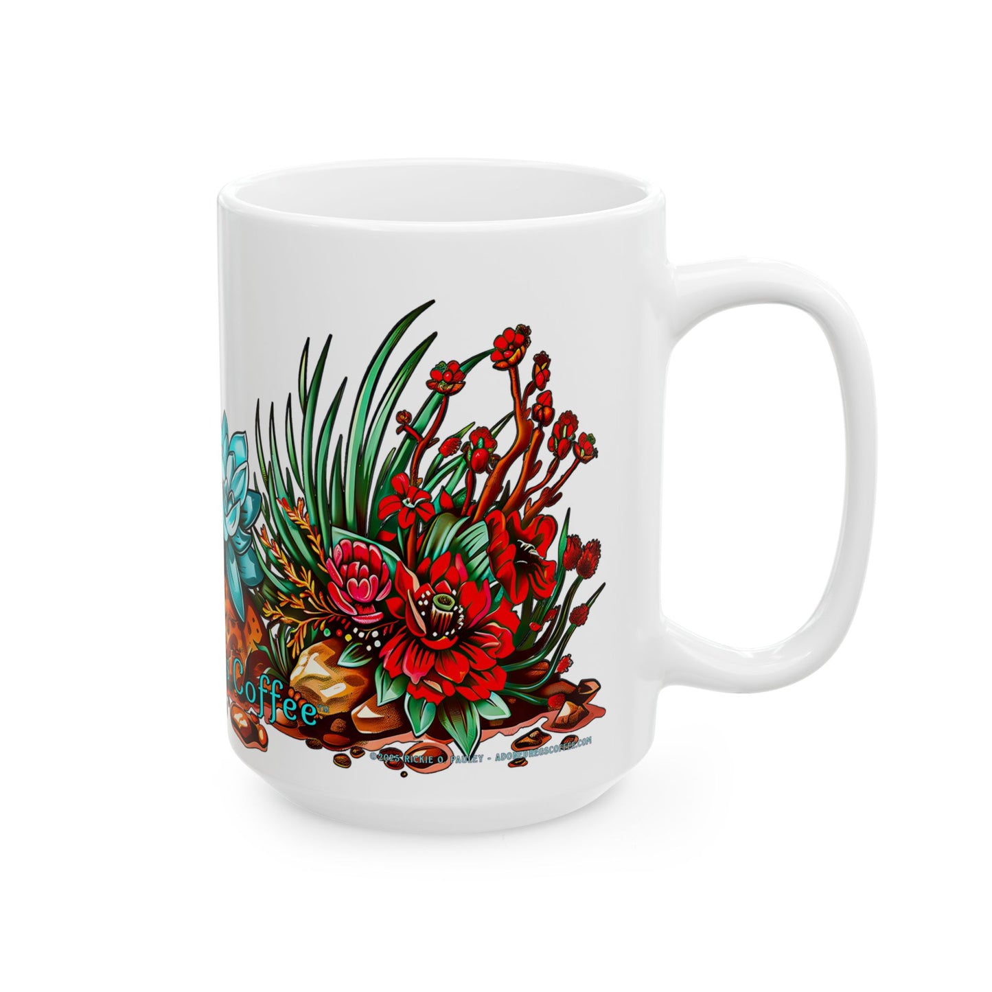 "Printz Ribbitz" - Ceramic Mug, Vibrant Frog and Cacti Mug - Available in both 11oz and 15oz Sizes, Cute Frog Gift Mug!