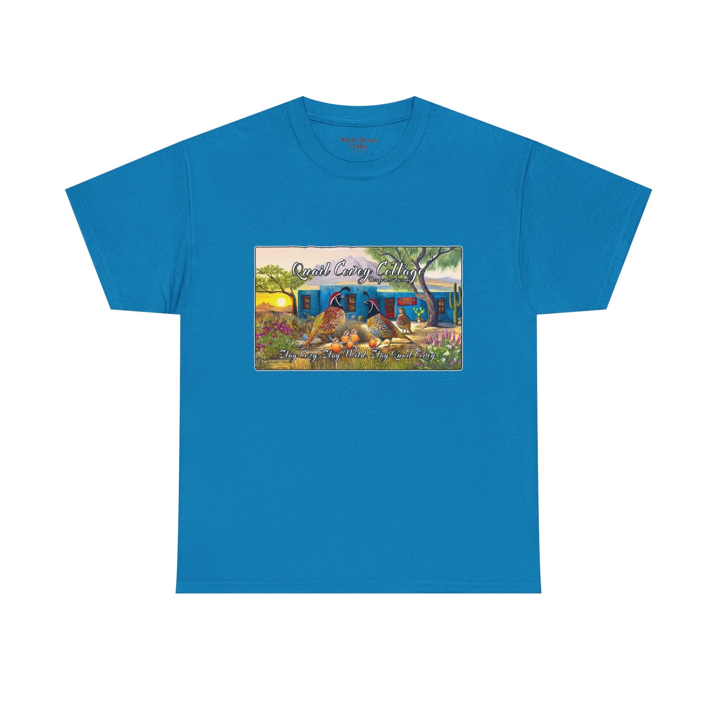 "Quail Covey Cottage" Nature-Inspired Unisex Heavy Cotton Tee, Casual Shirt, Graphic Tee, Eco-Friendly Fashion, Outdoor Adventure Wear