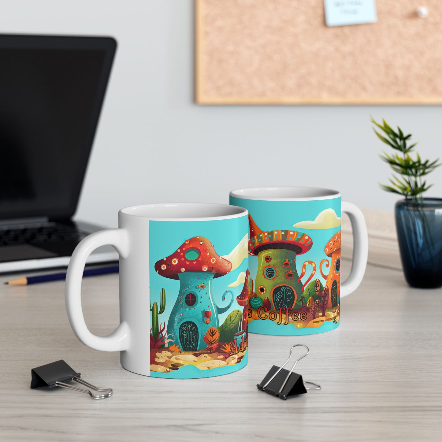 "So Mushroom for Coffee" Colorful Mushroom Themed Ceramic Mug - Available in 11oz and 15oz Sizes