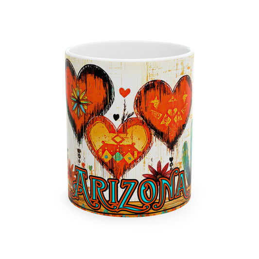"My Heart's In Arizona" Colorful Ceramic Mug - Available in 11oz and 15oz Sizes - Original Artwork by Rickie O. Pauley