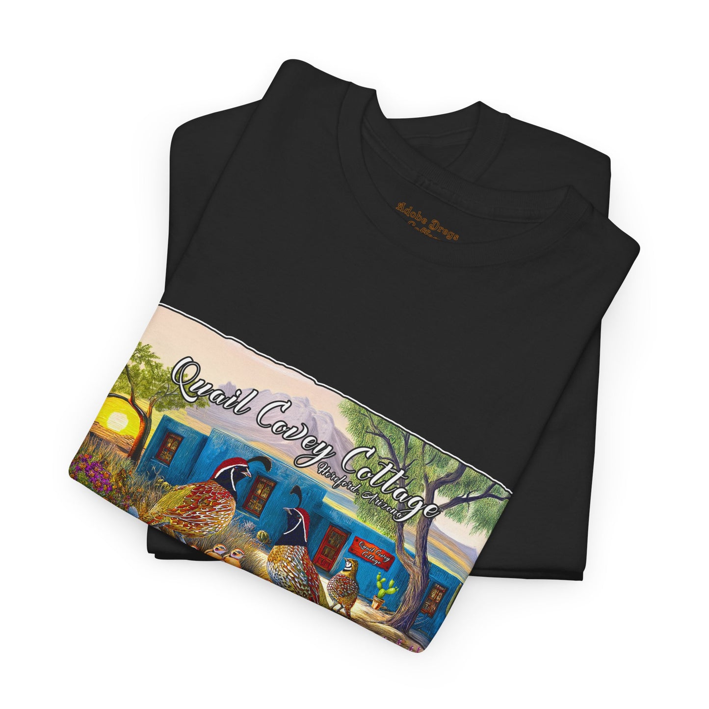 "Quail Covey Cottage" Nature-Inspired Unisex Heavy Cotton Tee, Casual Shirt, Graphic Tee, Eco-Friendly Fashion, Outdoor Adventure Wear