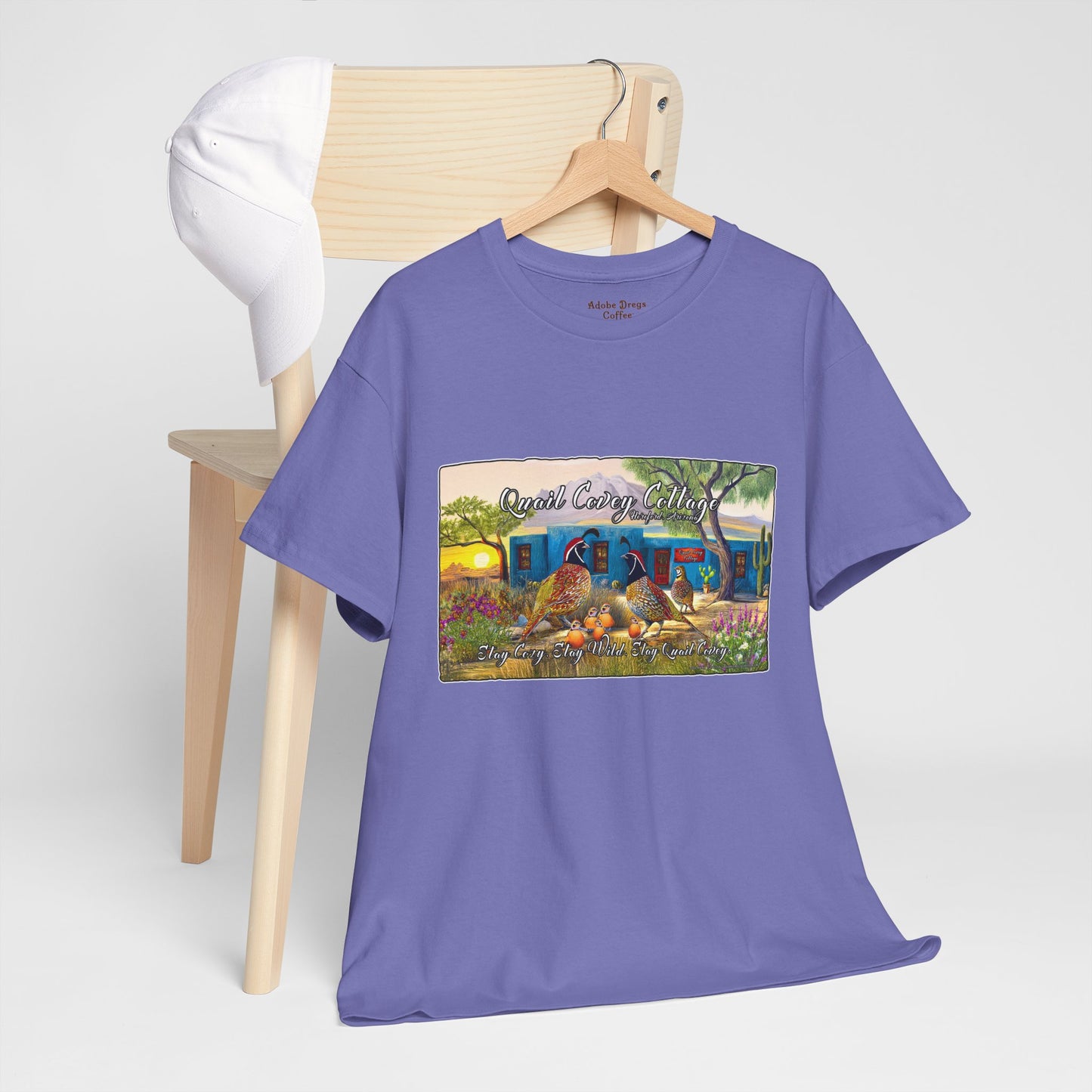 "Quail Covey Cottage" Nature-Inspired Unisex Heavy Cotton Tee, Casual Shirt, Graphic Tee, Eco-Friendly Fashion, Outdoor Adventure Wear