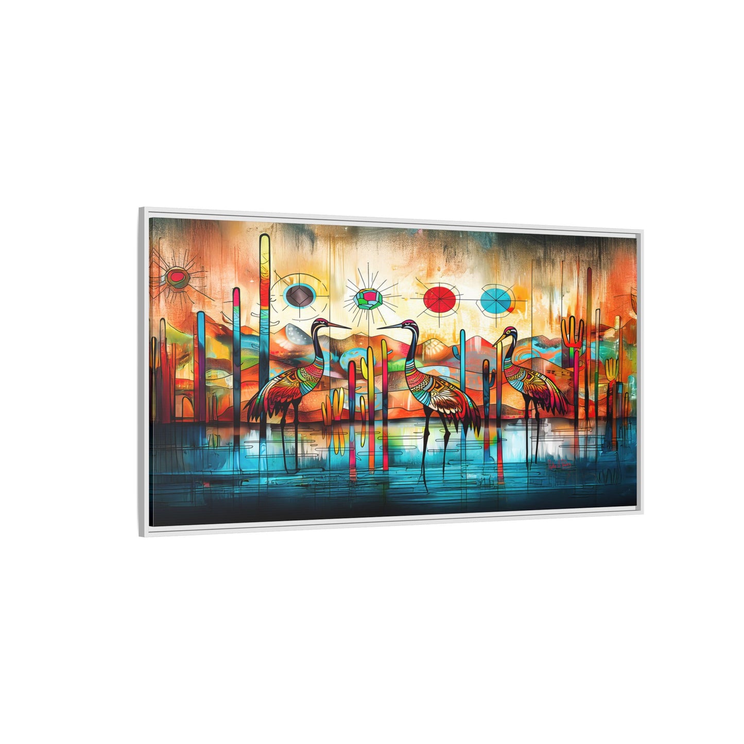 "Sandhill Craze" Vibrant & Colorful Sandhill Cranes Framed Canvas Art, Colorful Wall Decor, Unique Gift Idea, Art for Living Room and Office