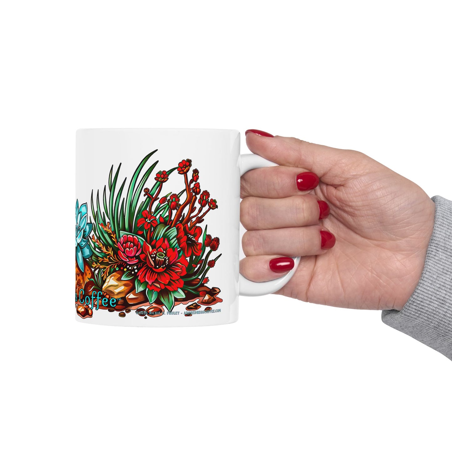 "Printz Ribbitz" - Ceramic Mug, Vibrant Frog and Cacti Mug - Available in both 11oz and 15oz Sizes, Cute Frog Gift Mug!