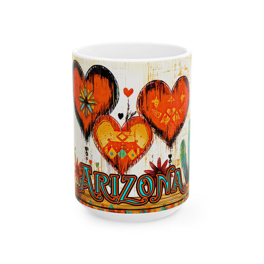 "My Heart's In Arizona" Colorful Ceramic Mug - Available in 11oz and 15oz Sizes - Original Artwork by Rickie O. Pauley