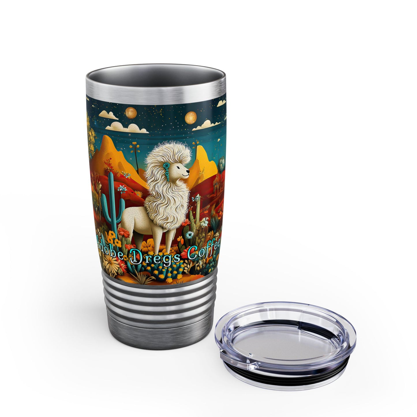 "Chiracahua Chaga" Ringneck Tumbler - 20oz - Adobe Dregs Coffee™ Colorful Desert Scene Travel Mug