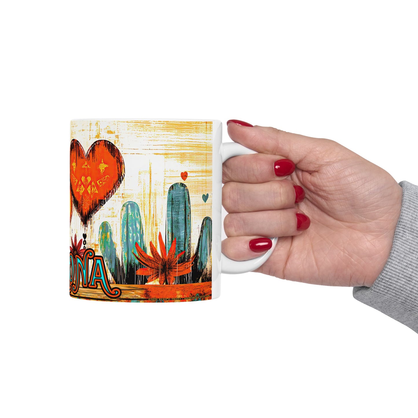 "My Heart's In Arizona" Colorful Ceramic Mug - Available in 11oz and 15oz Sizes - Original Artwork by Rickie O. Pauley