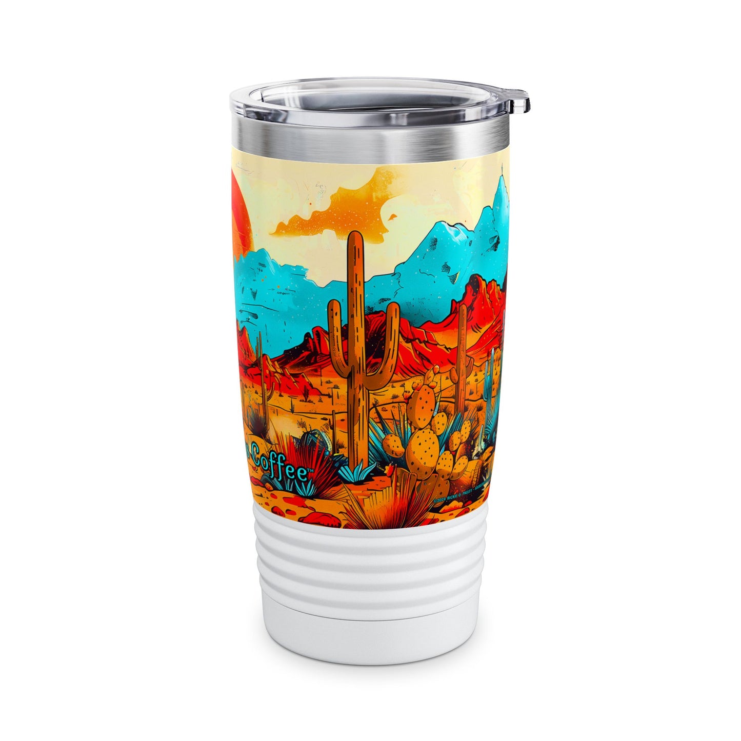 "Saguaro Sunset" 20oz Ringneck Tumbler, Desert Themed Design from Adobe Dregs Coffee