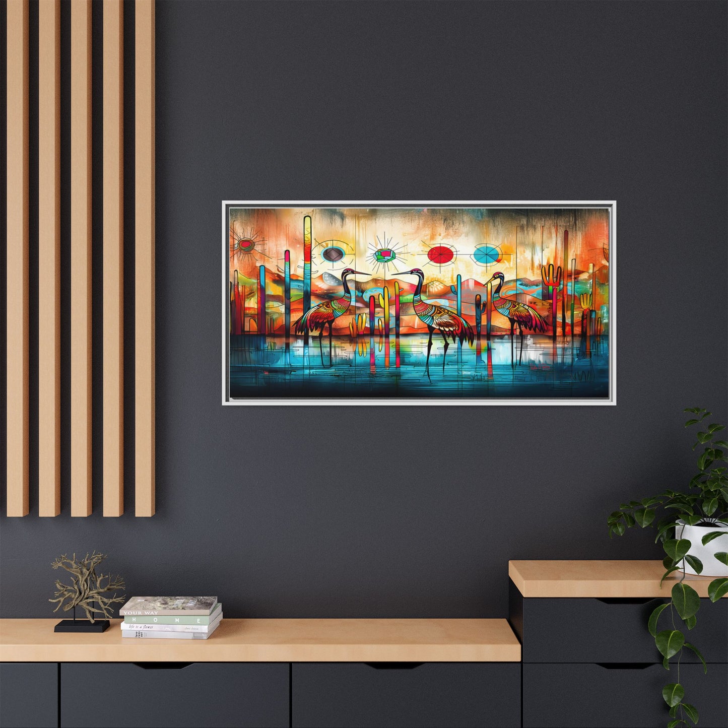"Sandhill Craze" Vibrant & Colorful Sandhill Cranes Framed Canvas Art, Colorful Wall Decor, Unique Gift Idea, Art for Living Room and Office