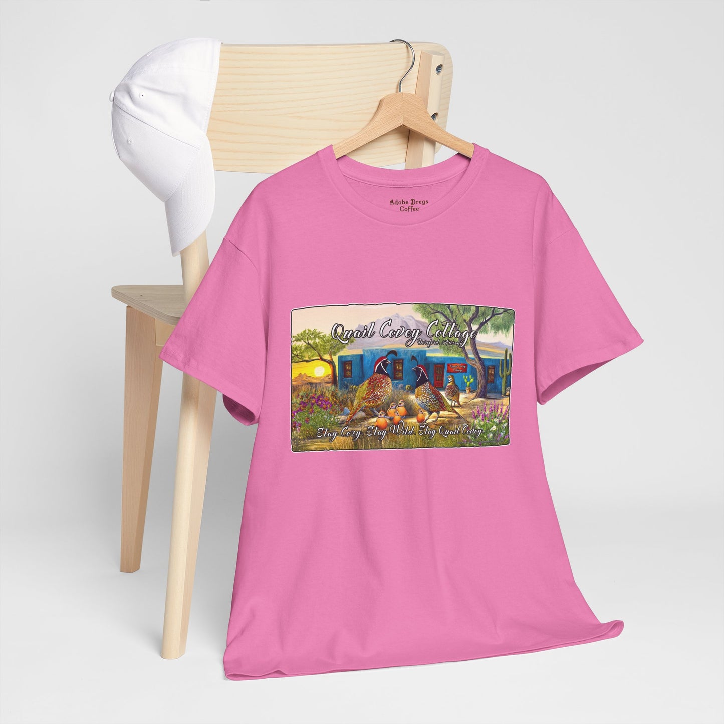 "Quail Covey Cottage" Nature-Inspired Unisex Heavy Cotton Tee, Casual Shirt, Graphic Tee, Eco-Friendly Fashion, Outdoor Adventure Wear