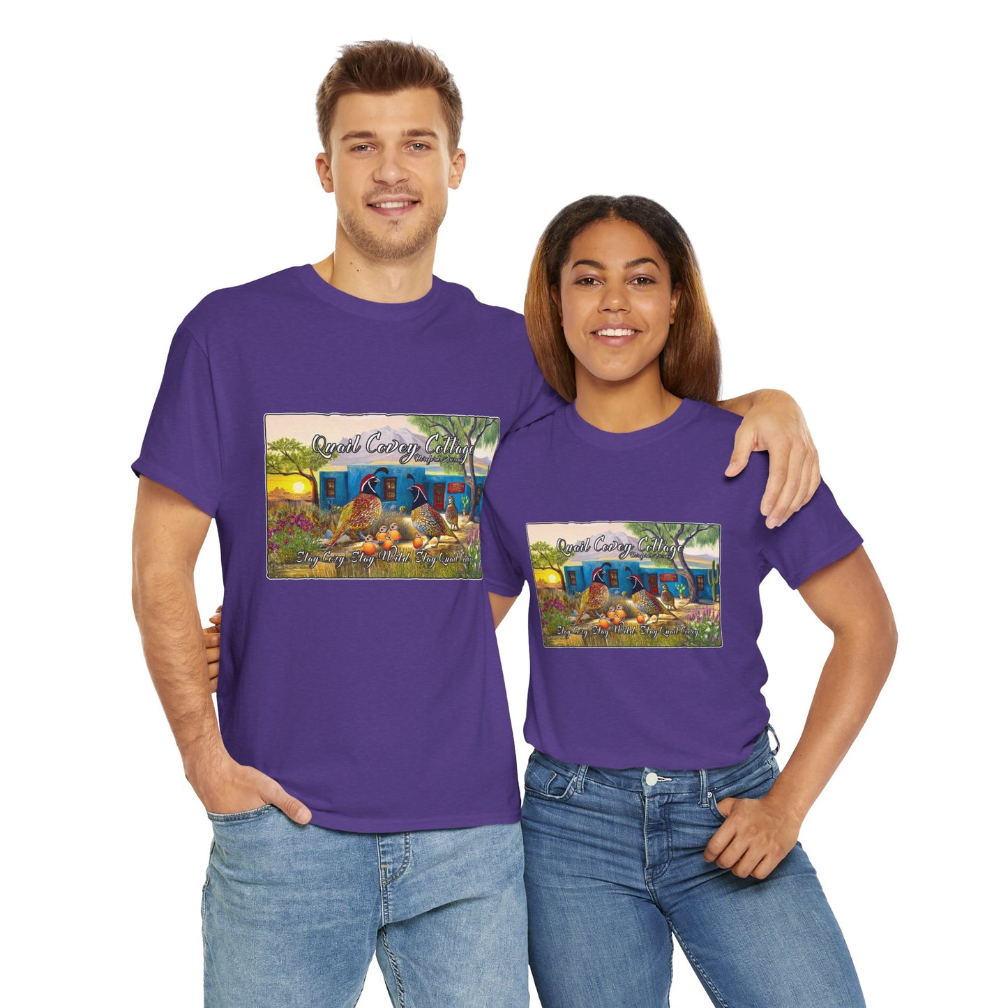 "Quail Covey Cottage" Nature-Inspired Unisex Heavy Cotton Tee, Casual Shirt, Graphic Tee, Eco-Friendly Fashion, Outdoor Adventure Wear