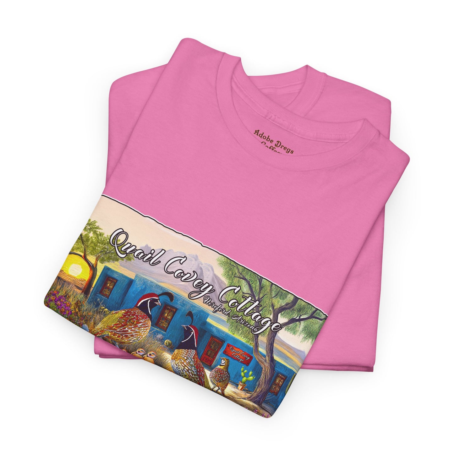 "Quail Covey Cottage" Nature-Inspired Unisex Heavy Cotton Tee, Casual Shirt, Graphic Tee, Eco-Friendly Fashion, Outdoor Adventure Wear