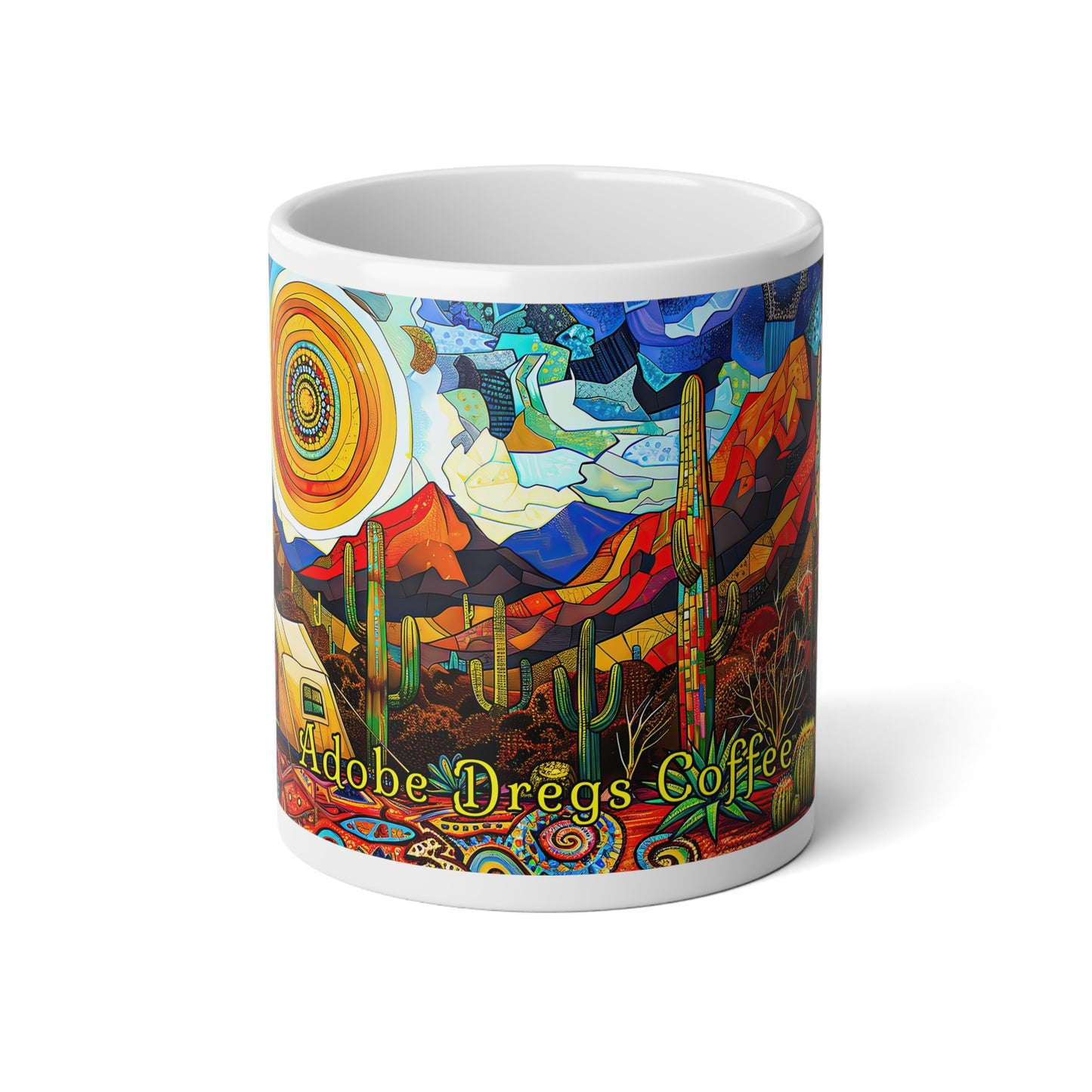 "A Patchwork Desert Camp" 20oz Ceramic Mug with Original Artwork by Rickie O. Pauley
