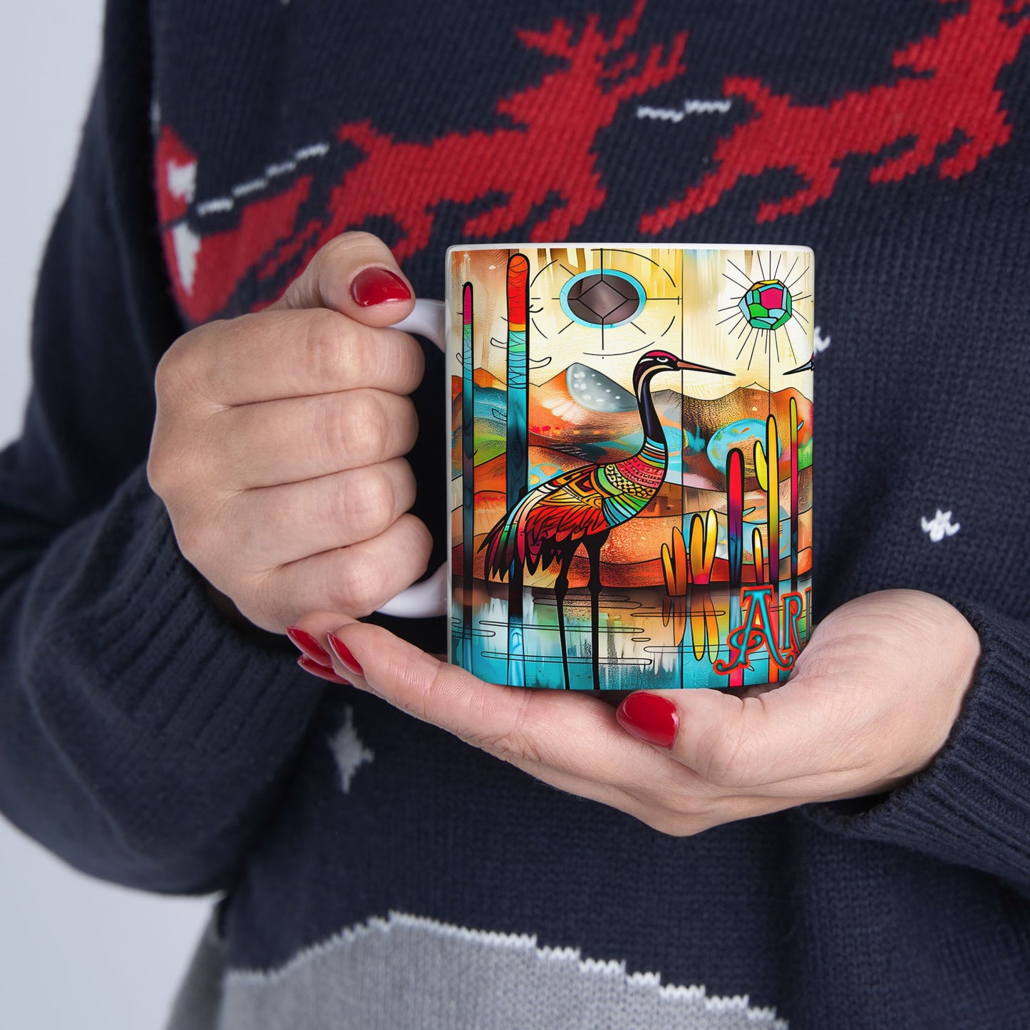 "Sandhill Craze" Colorful Arizona Sandhill Cranes 11oz and 15oz Ceramic Coffee/Tea Mug