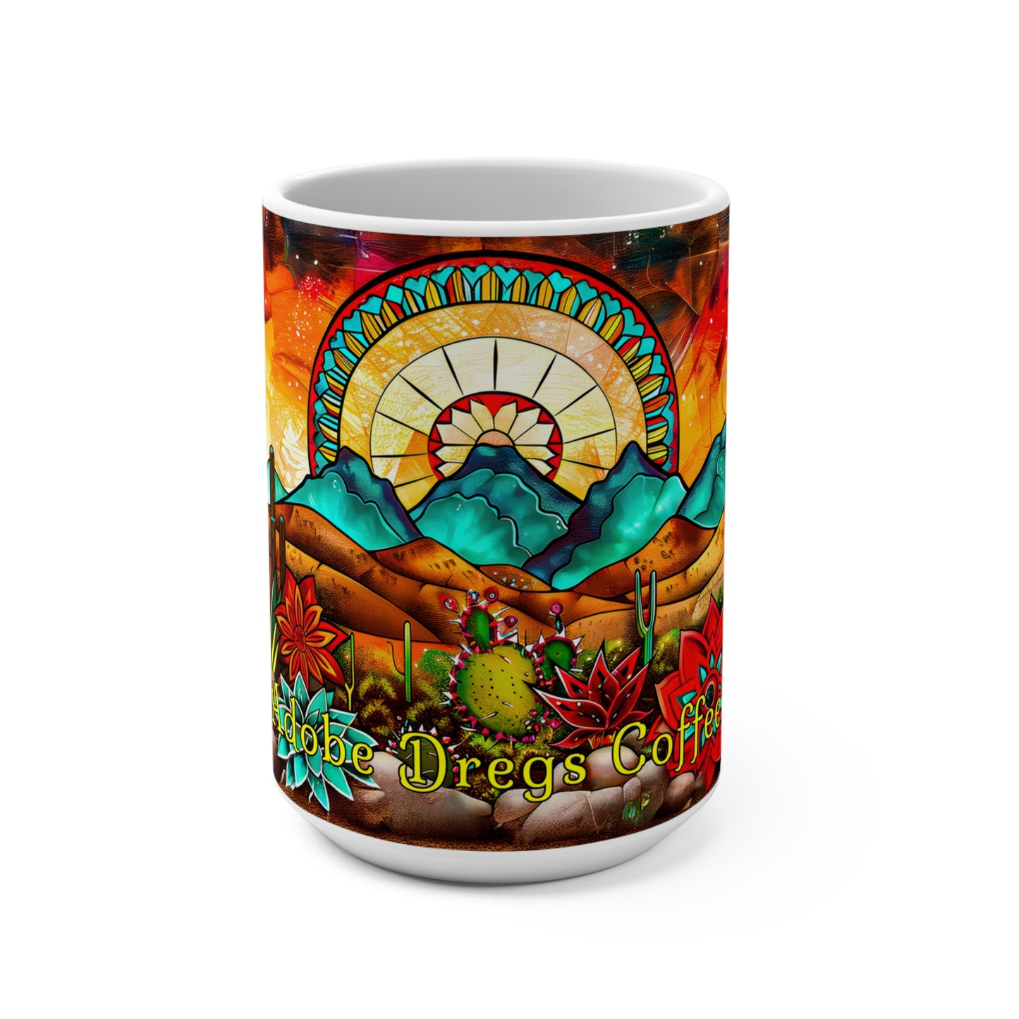 "Desert Skylight" Southwestern Sunrise Design 15oz Coffee Mug - Vibrant Cactus Art for Nature Lovers