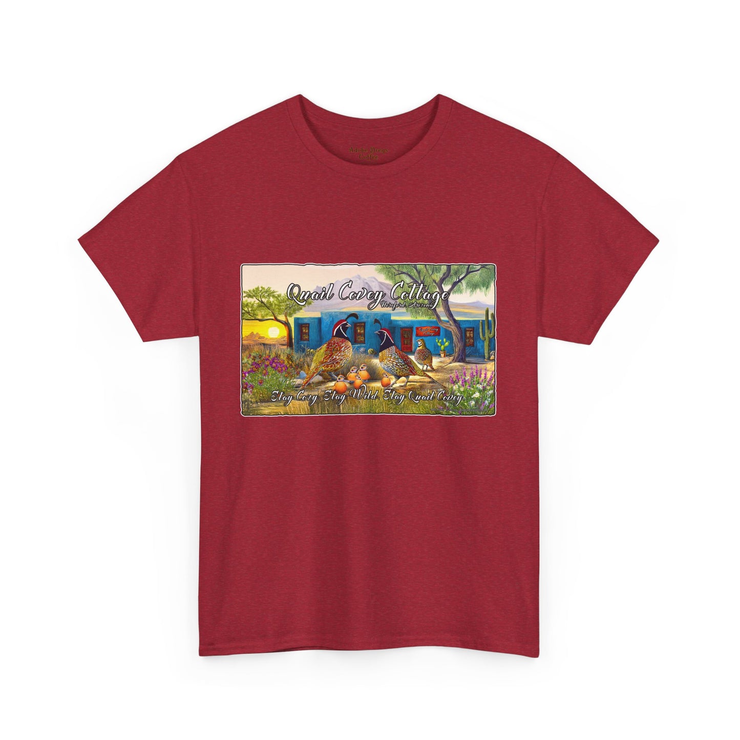 "Quail Covey Cottage" Nature-Inspired Unisex Heavy Cotton Tee, Casual Shirt, Graphic Tee, Eco-Friendly Fashion, Outdoor Adventure Wear