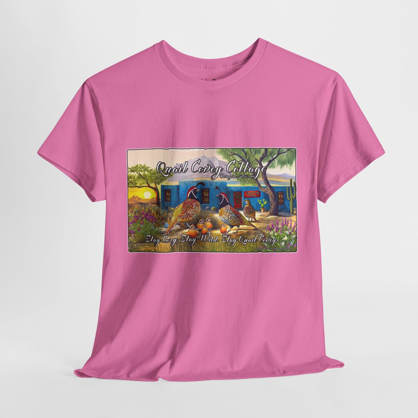 "Quail Covey Cottage" Nature-Inspired Unisex Heavy Cotton Tee, Casual Shirt, Graphic Tee, Eco-Friendly Fashion, Outdoor Adventure Wear