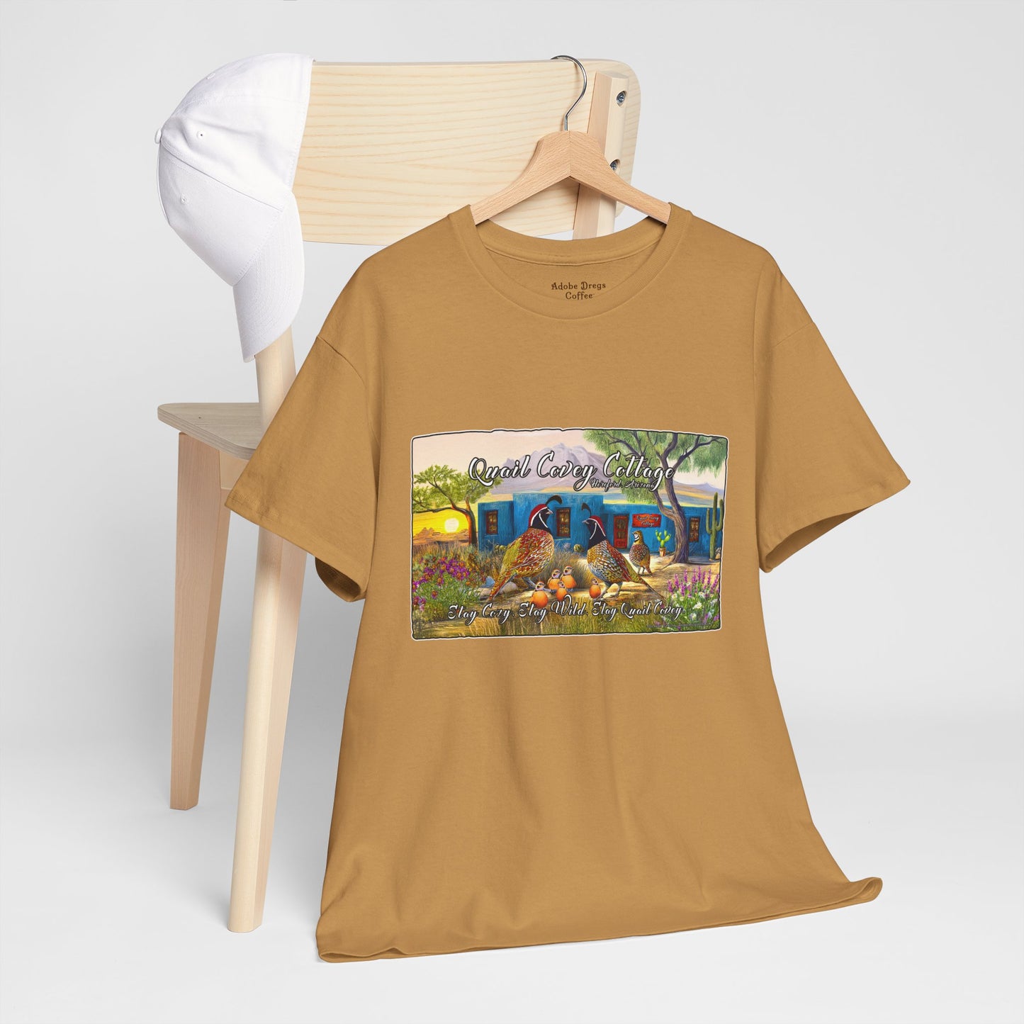 "Quail Covey Cottage" Nature-Inspired Unisex Heavy Cotton Tee, Casual Shirt, Graphic Tee, Eco-Friendly Fashion, Outdoor Adventure Wear