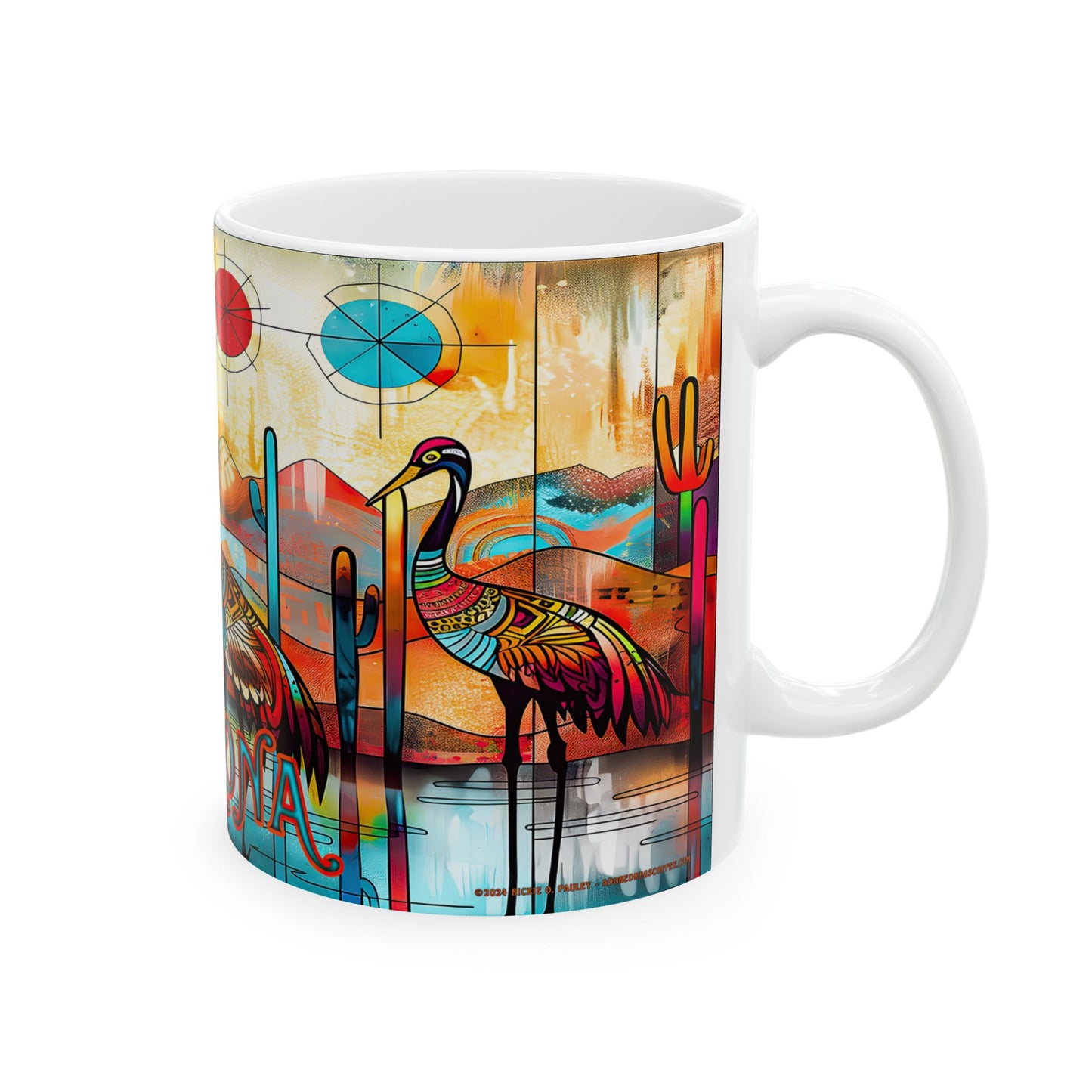 "Sandhill Craze" Colorful Arizona Sandhill Cranes 11oz and 15oz Ceramic Coffee/Tea Mug