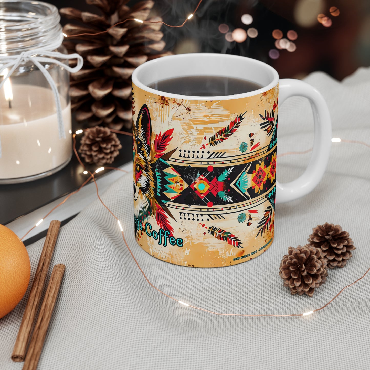 "Song of the Wolf" Coffee Mug - 11oz with Colorful Tribal Design