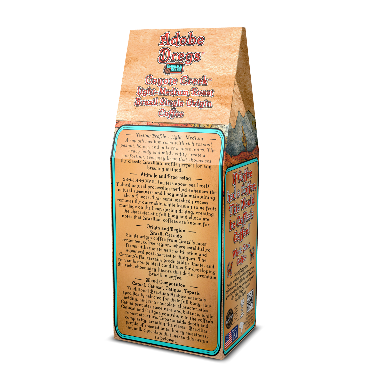 Adobe Dregs Coffee™ Coyote Creek™ Brazil Single Origin Whole Bean Coffee (Light-Medium Roast)