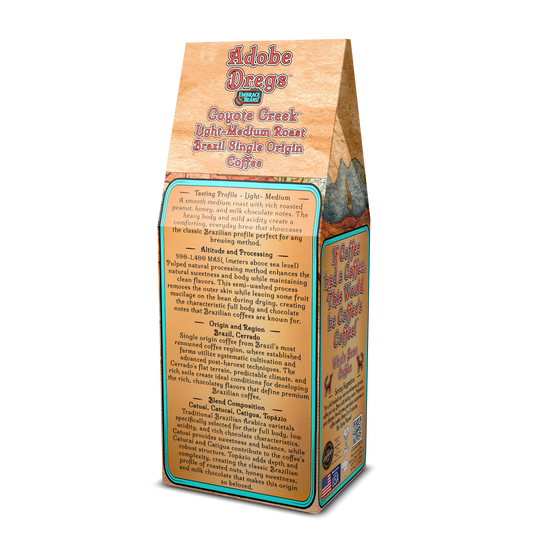 Adobe Dregs Coffee™ Coyote Creek™ Brazil Single Origin Whole Bean Coffee (Light-Medium Roast)