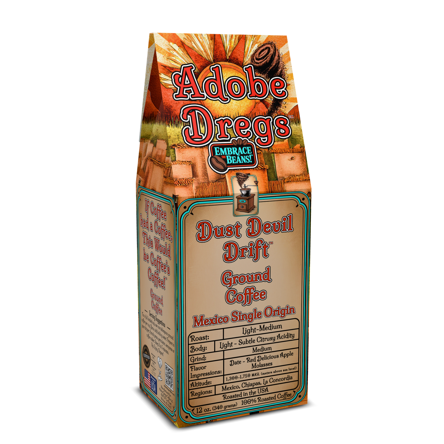 Adobe Dregs Coffee™ Dust Devil Drift™ Mexico Single Origin Ground Coffee (Light-Medium Roast)