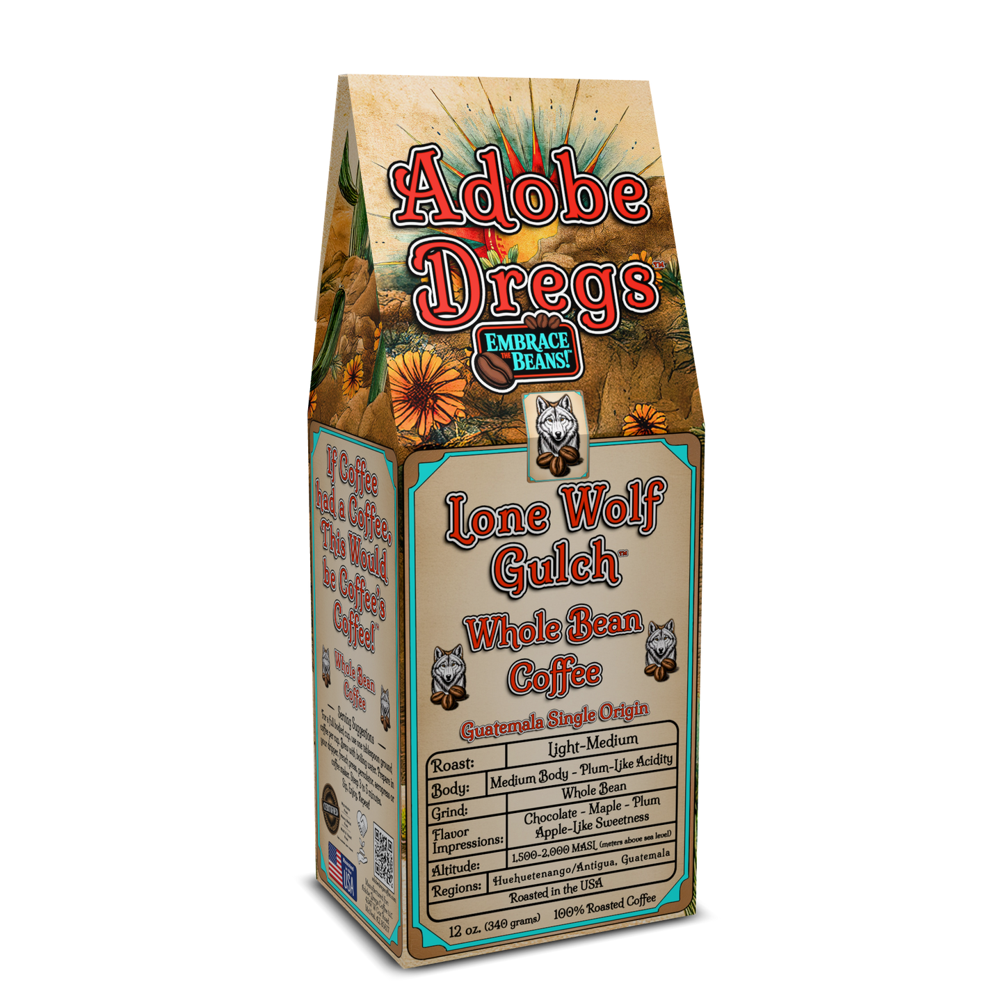 Adobe Dregs Coffee™ Lone Wolf Gulch™ Guatemala Single Origin Whole Bean Coffee (Light-Medium Roast)