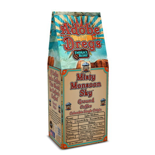 Adobe Dregs Coffee™ Misty Monsoon Sky™ Colombia Single Origin Ground Coffee Blend (Light-Medium)
