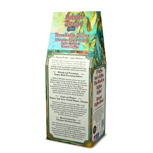 Adobe Dregs Coffee™ TerraKaffa Dunes™ Ethiopian Single Origin Ground Coffee Light-Medium Roast
