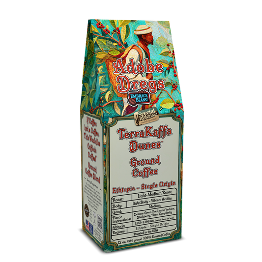 Adobe Dregs Coffee™ TerraKaffa Dunes™ Ethiopian Single Origin Ground Coffee Light-Medium Roast