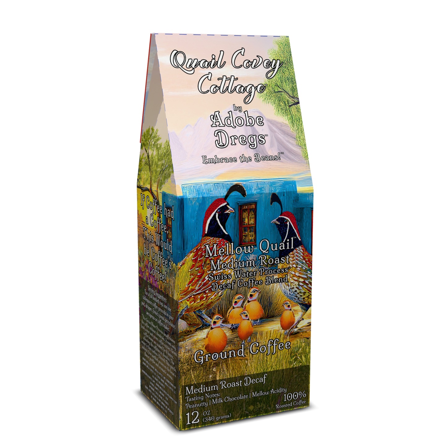 Quail Covey Cottage™ Mellow Quail™ Decaf Ground Medium Roast by Adobe Dregs
