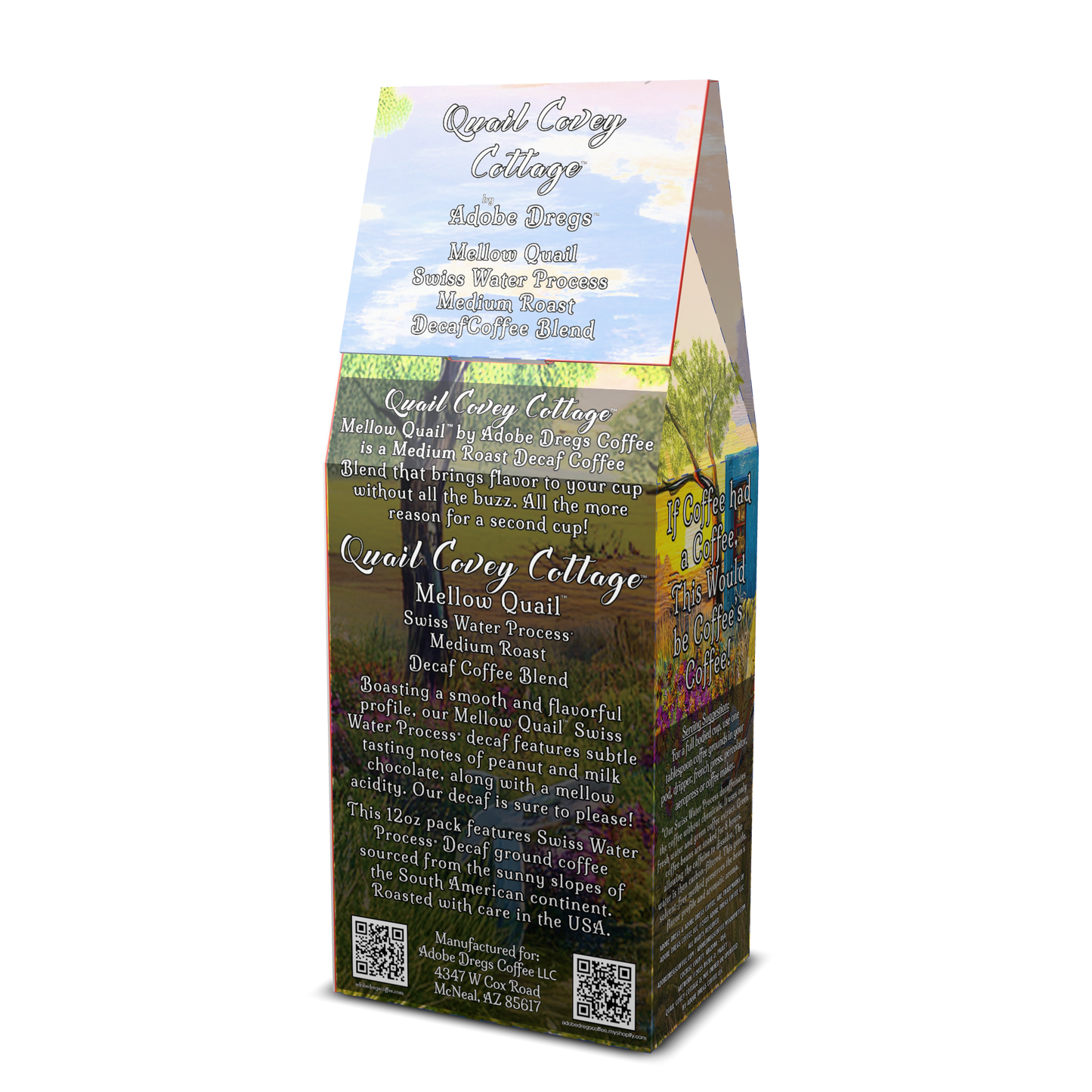 Quail Covey Cottage™ Mellow Quail™ Decaf Ground Medium Roast by Adobe Dregs