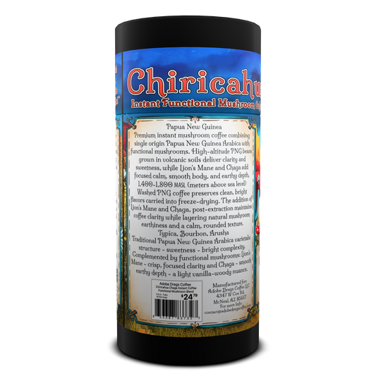 Adobe Dregs Coffee™ Chiricahua Chaga™ Instant Coffee Medium Roast Ground Functional Mushroom Coffee