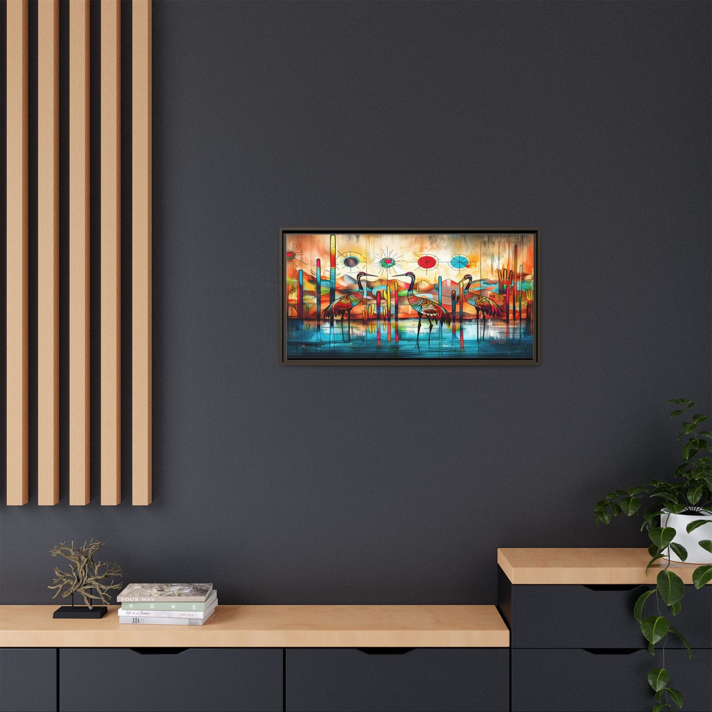 "Sandhill Craze" Vibrant & Colorful Sandhill Cranes Framed Canvas Art, Colorful Wall Decor, Unique Gift Idea, Art for Living Room and Office