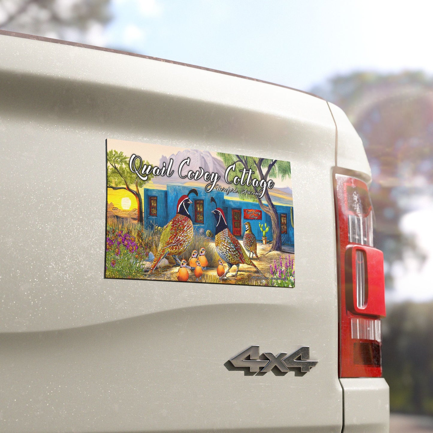 "Quail Covey Cottage" Car Magnet, Nature Car Decor, Unique Vehicle Accessories, Bird Lovers Gift, Outdoor Enthusiast Magnet