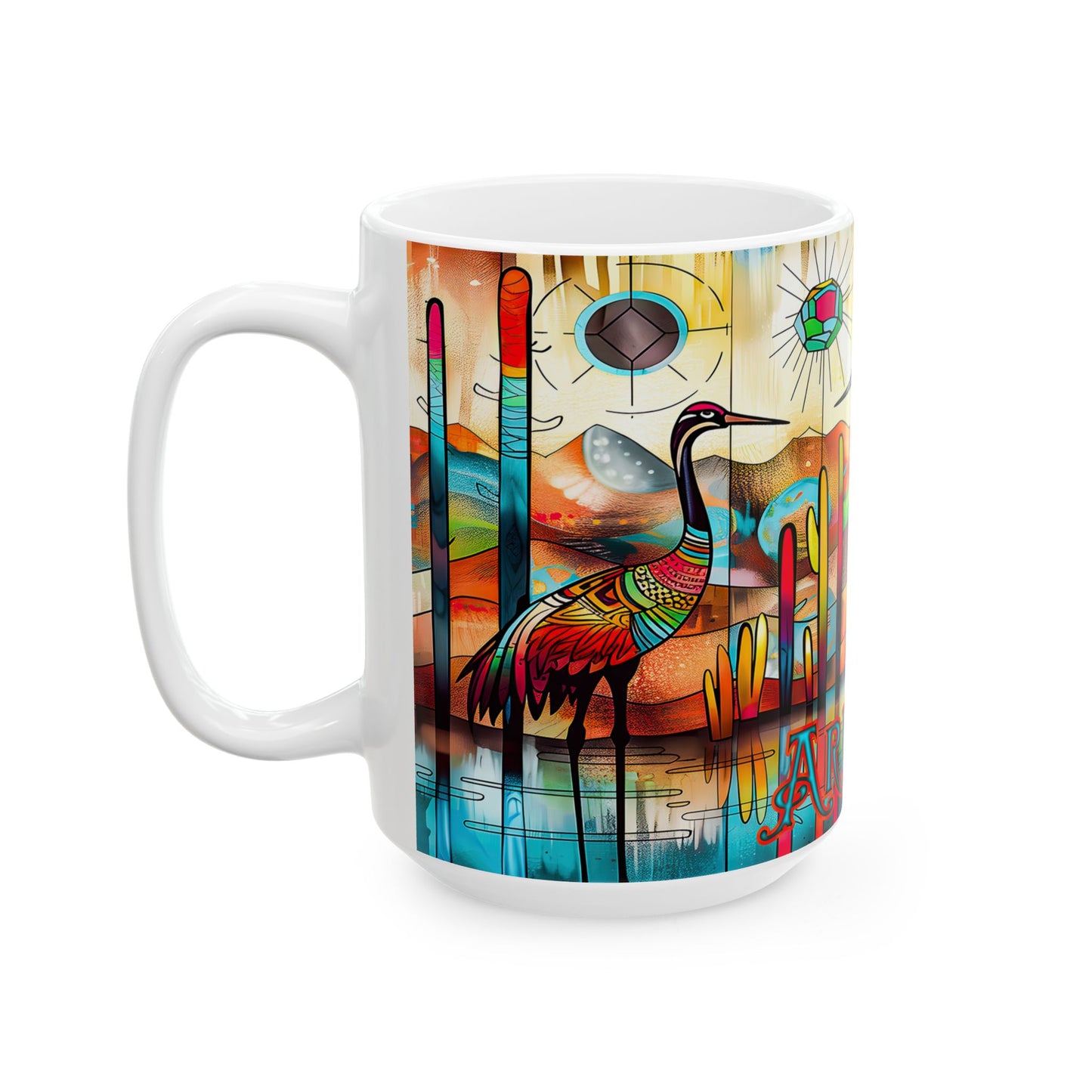 "Sandhill Craze" Colorful Arizona Sandhill Cranes 11oz and 15oz Ceramic Coffee/Tea Mug