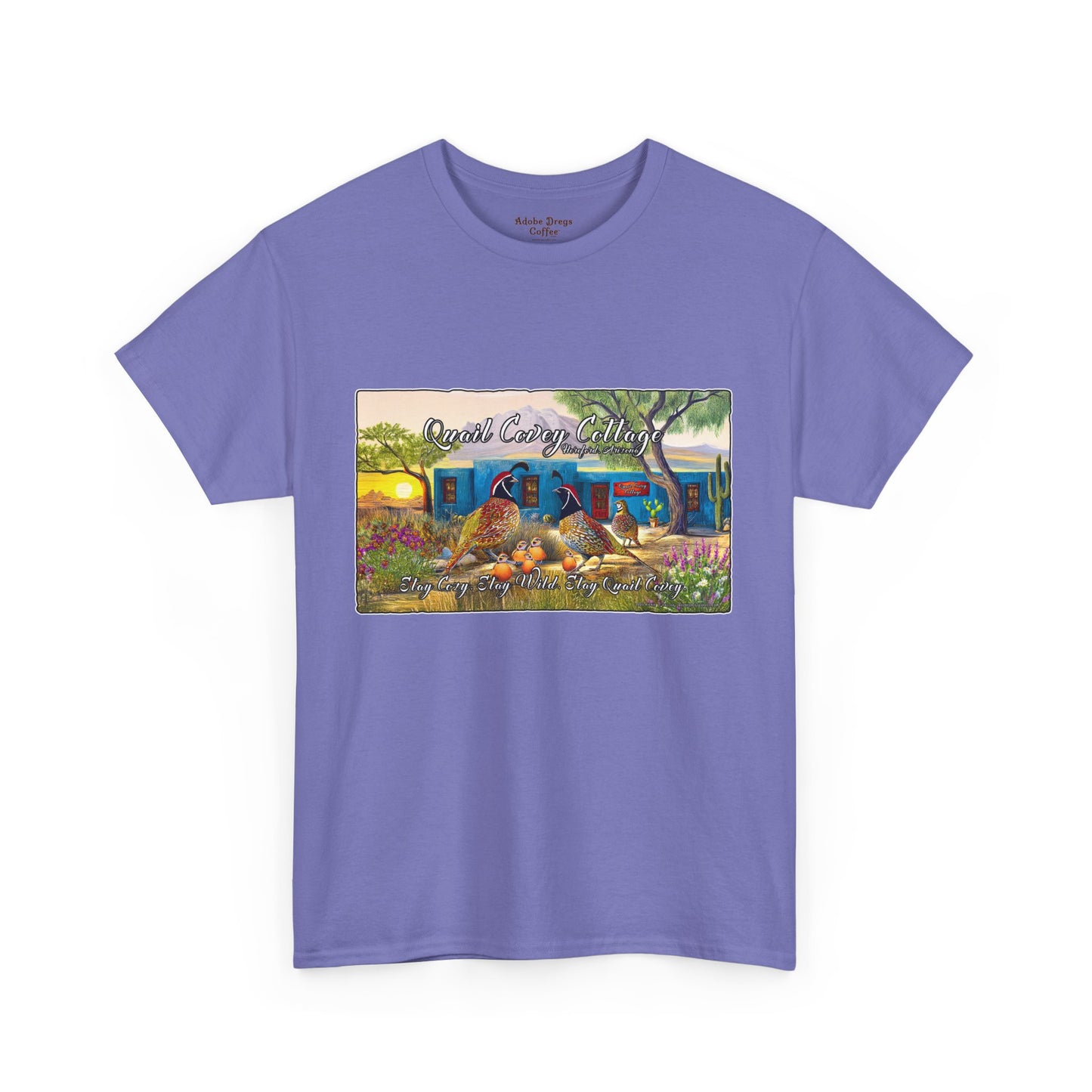 "Quail Covey Cottage" Nature-Inspired Unisex Heavy Cotton Tee, Casual Shirt, Graphic Tee, Eco-Friendly Fashion, Outdoor Adventure Wear