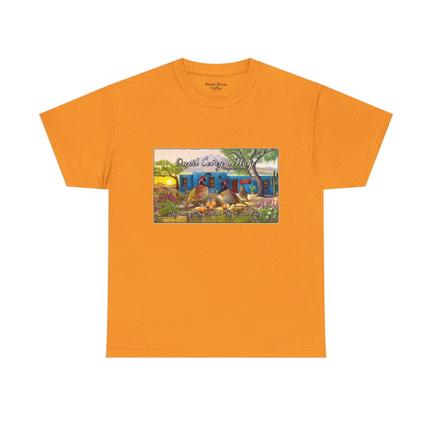 "Quail Covey Cottage" Nature-Inspired Unisex Heavy Cotton Tee, Casual Shirt, Graphic Tee, Eco-Friendly Fashion, Outdoor Adventure Wear