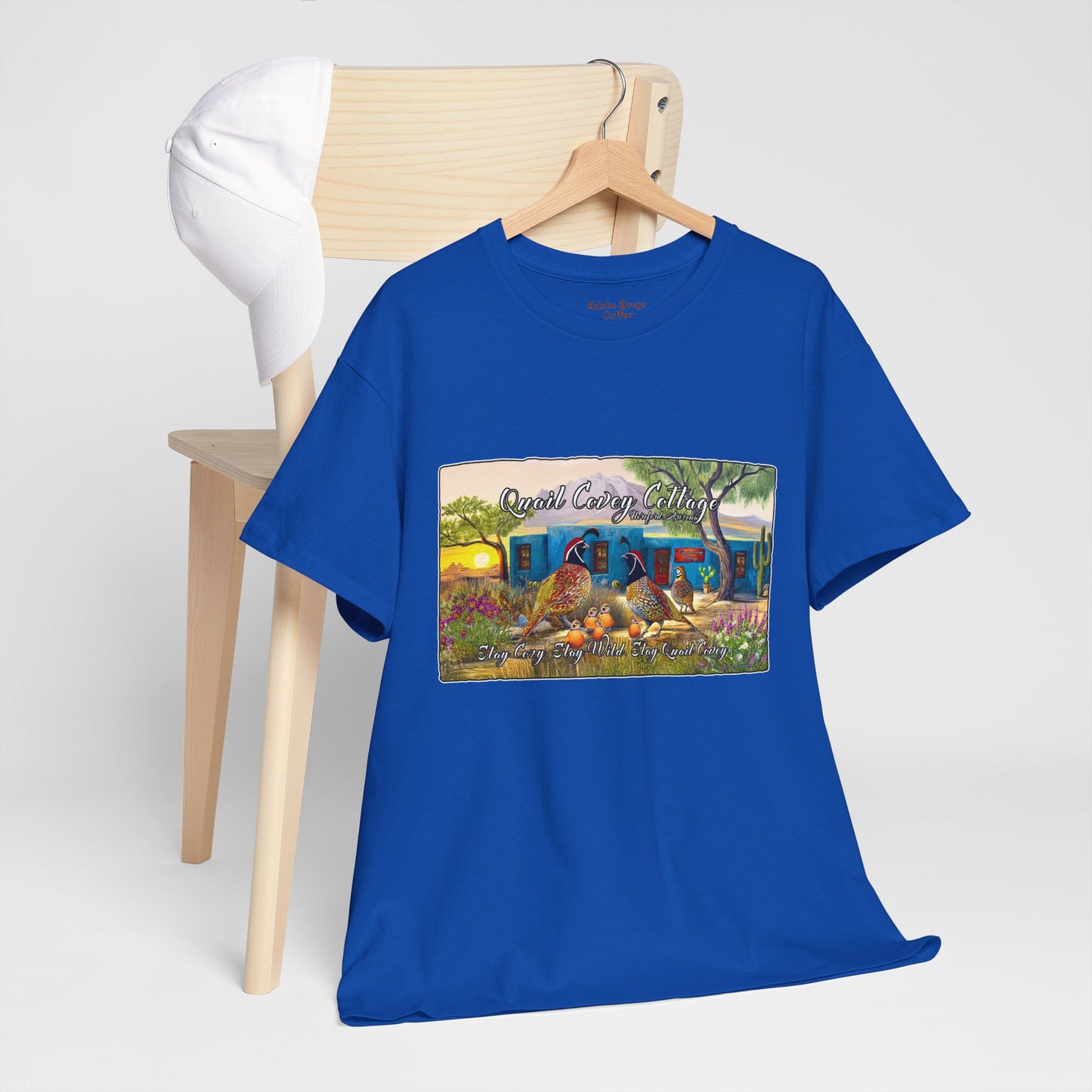 "Quail Covey Cottage" Nature-Inspired Unisex Heavy Cotton Tee, Casual Shirt, Graphic Tee, Eco-Friendly Fashion, Outdoor Adventure Wear