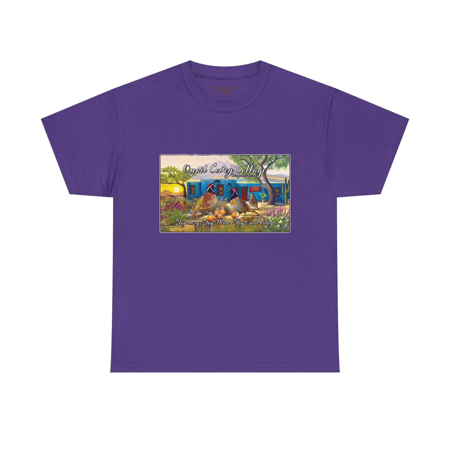 "Quail Covey Cottage" Nature-Inspired Unisex Heavy Cotton Tee, Casual Shirt, Graphic Tee, Eco-Friendly Fashion, Outdoor Adventure Wear