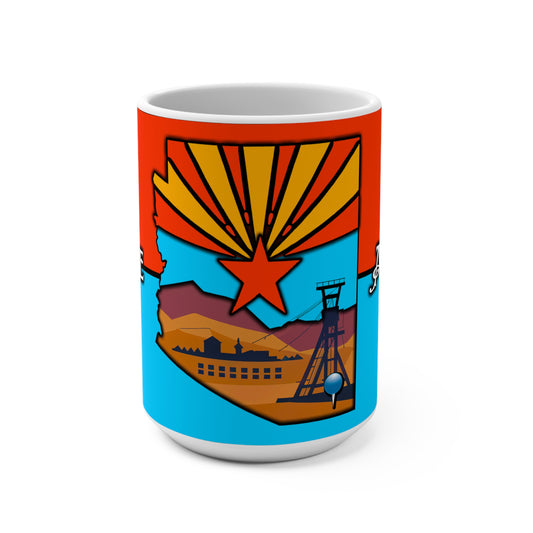 Bisbee, Arizona 15oz Mug - Vibrant Souvenir Coffee Cup with State Map & Sunshine Design