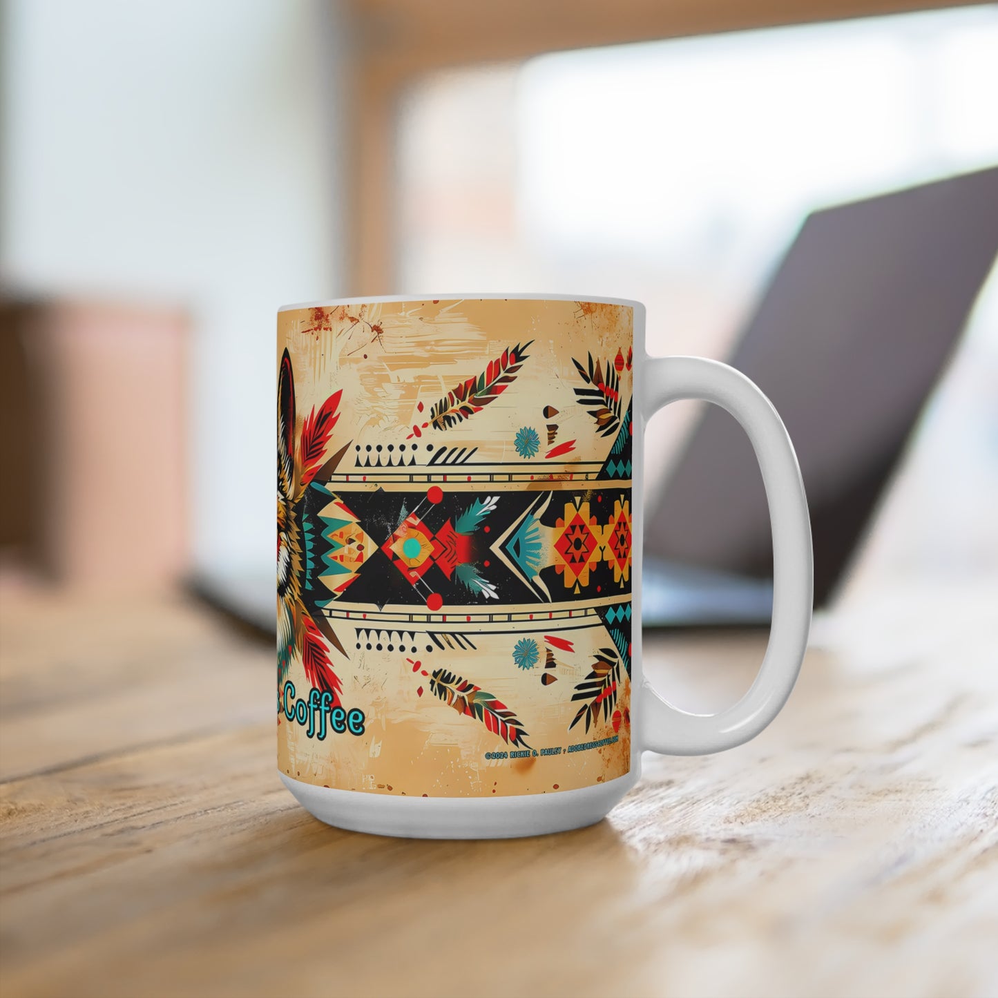 "Song of the Wolf" Mug 15oz - Tribal Art for Coffee Lovers