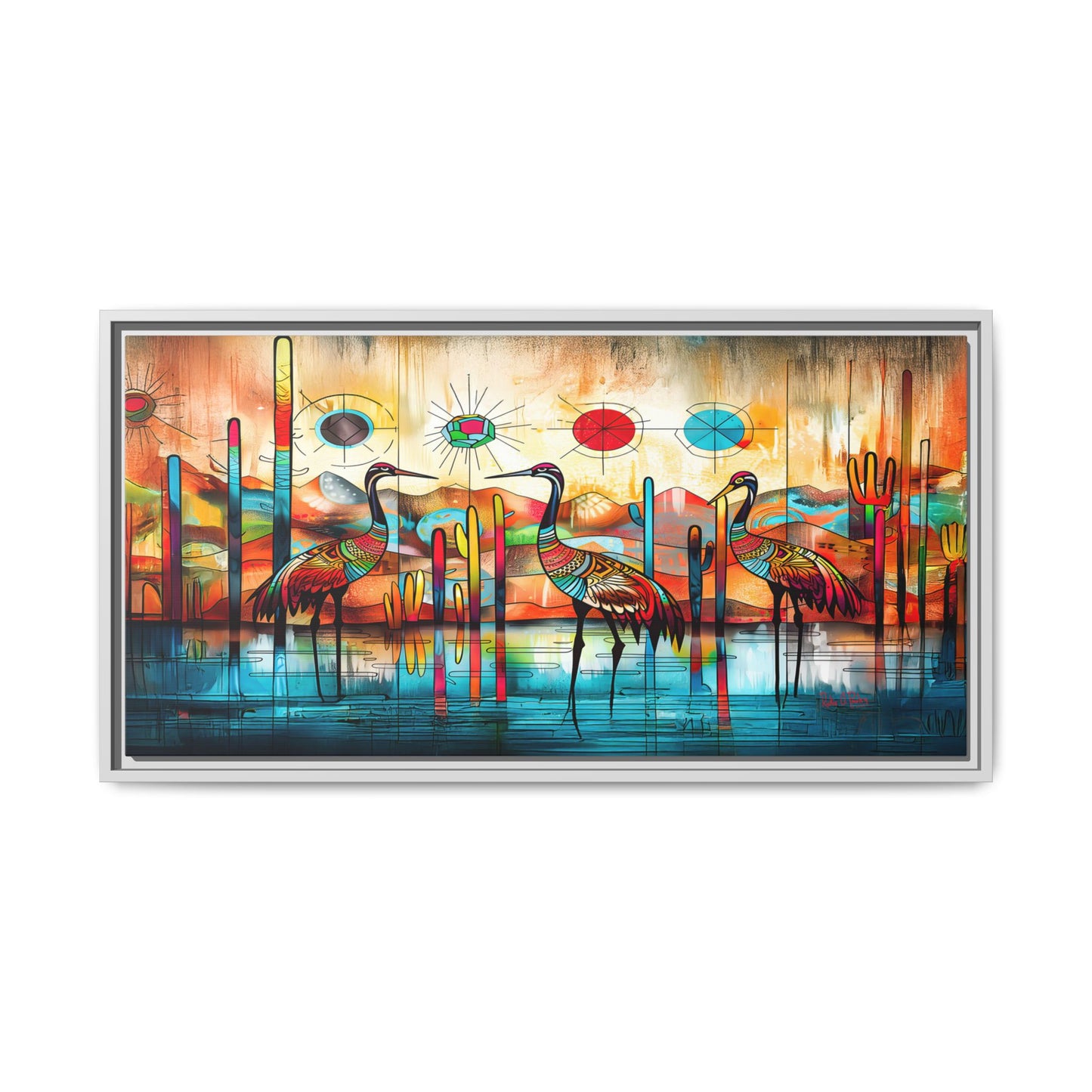 "Sandhill Craze" Vibrant & Colorful Sandhill Cranes Framed Canvas Art, Colorful Wall Decor, Unique Gift Idea, Art for Living Room and Office