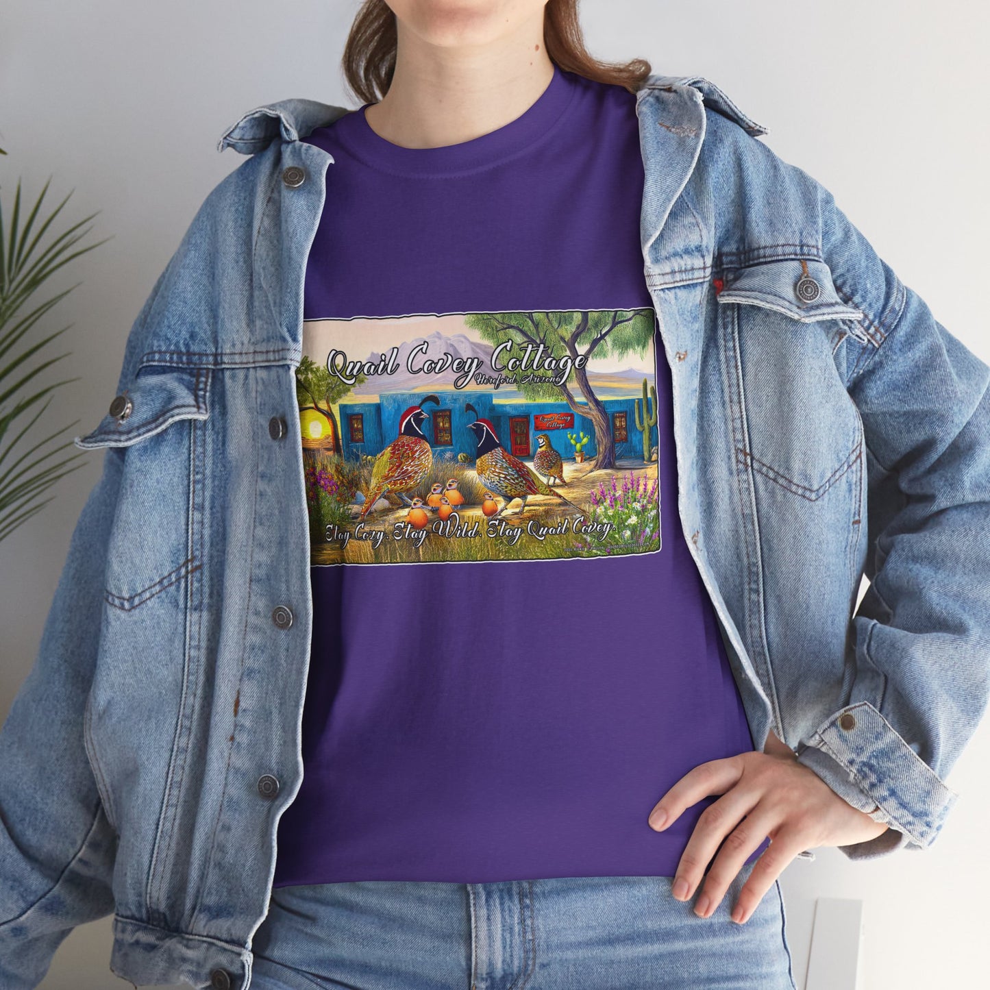 "Quail Covey Cottage" Nature-Inspired Unisex Heavy Cotton Tee, Casual Shirt, Graphic Tee, Eco-Friendly Fashion, Outdoor Adventure Wear